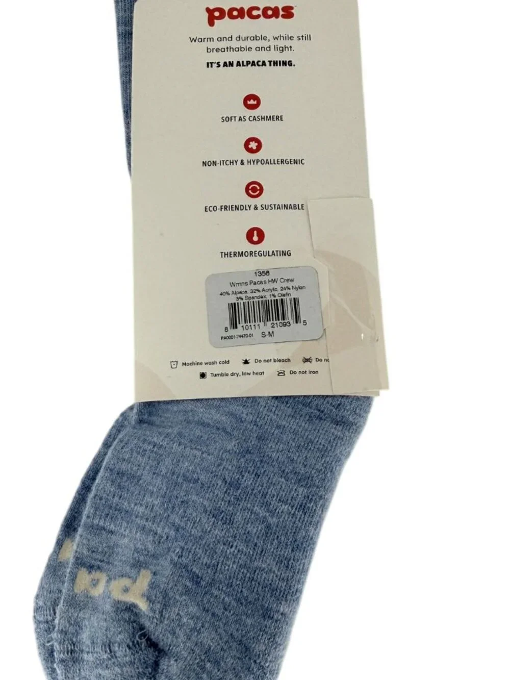 Pacas Womens S/M Buttery Soft Alpaca Blend Crew Socks Blue Hypoallergenic Thermo